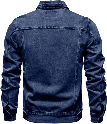 Vista 4 de Chaqueta de mezclilla para hombre, con cuello alto, con botones, para invierno, casual, a la moda