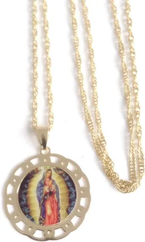 Vista 7 de SIFRIMANIA Medalla Religiosa Católica Chapada en Oro con Cadena Espiral para Niños y Mujeres