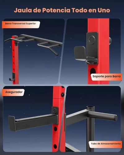 Vista 4 de OPPSDECOR Estante para sentadillas, jaula de potencia multifunción con banco de peso ajustable, estante para sentadillas con barra de dominadas