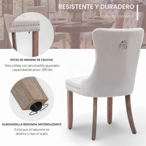 Vista 9 de SoarFlash Juego de 2 sillas de comedor de terciopelo, silla lateral de respaldo alto, silla lateral moderna tapizada de alta gama con botones Beige