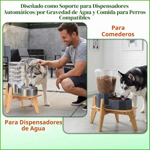 Vista 5 de Soporte para dispensador de alimentos de agua para perros, soporte automático para comederos para perros, apto para perros grandes, bambú Bambú-DL