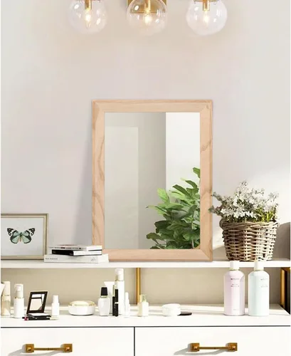 Vista 4 de AAZZKANG Espejos rústicos para pared, espejo rectangular con marco de madera, decorativo para granja, dormitorio, baño, sala de estar, pequeño