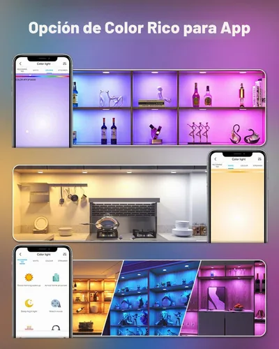 Vista 3 de MYPLUS Luces inteligentes para debajo del gabinete, luces de disco de ambiente compatibles con Alexa y Google Home, regulables y de color RGB