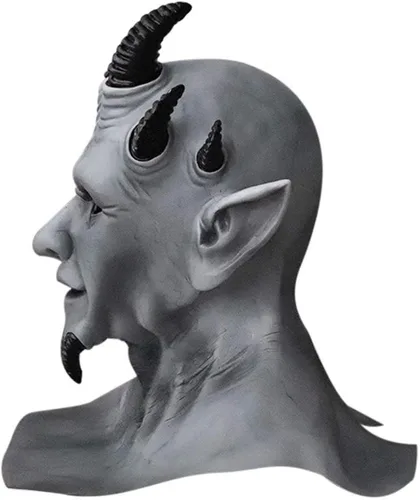 Vista 5 de Pigmiss Sin Of Pride Superbia Máscara de cabeza completa de látex aterrador máscara de diablo espeluznante hexágono gris máscara facial de demonio