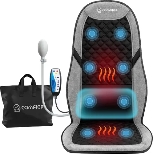 Vista 10 de COMFIER - Masajeador de espalda con calor, almohadilla para silla de masaje, cojín de asiento de masaje con soporte lumbar ajustable, masaje