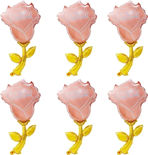 Vista 14 de Globos de rosas rojas 3D para decoración de flores para niñas, suministros de princesa rosa, decoración romántica, paquete de 6 globos de papel