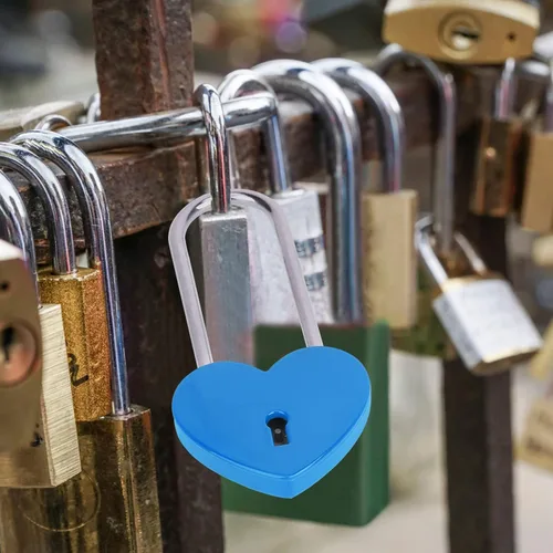 Vista 7 de 2 candados de corazón con candado de amor, corazón azul con llave para los amantes de la boda, día de San Valentín, aniversario, viajes (con llave)