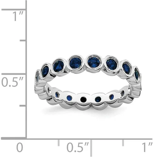 Vista 5 de Anillo de plata de ley 925 apilable creado zafiro azul septiembre piedra preciosa anillo eternidad
