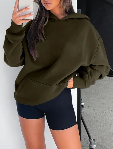Vista 50 de onlypuff Sudadera casual con capucha para mujer, de manga larga, con bolsillo de canguro, hombro caído