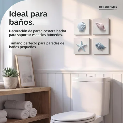 Vista 5 de TideAndTales - Decoración de playa de conchas marinas (juego de 4) conchas 3D texturizadas y decoraciones de estrellas de mar para el hogar o casa