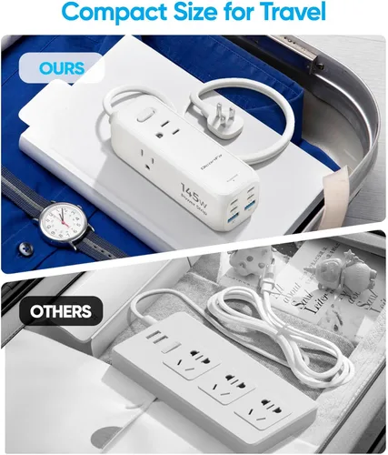 Vista 6 de Olcorife Tira de alimentación USB de 145W, cable de extensión de enchufe plano de 1.5 m con 3 tomas de CA y 6 puertos USB (4 USB C y 2 USB A)