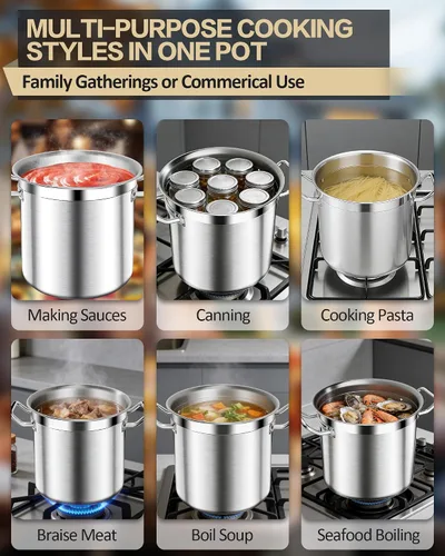 Vista 8 de STOCKPOT Olla de sopa de 20 cuartos de galón con tapa, olla de acero inoxidable, olla de cocina resistente para sopa, pasta, guiso, apta