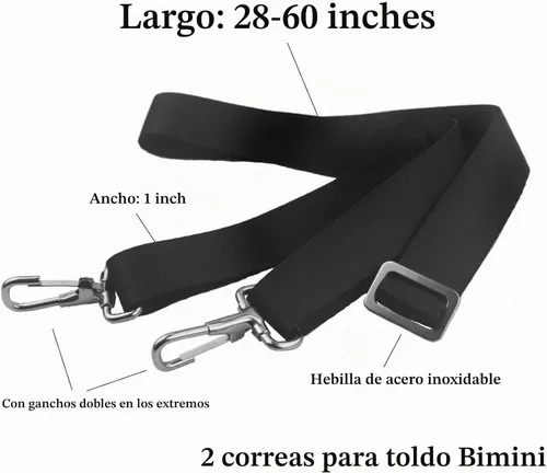 Vista 2 de RUSON Paquete de 2 correas ajustables para la parte superior de barco Bimini con gancho a presión de doble extremo, correas resistentes para toldo