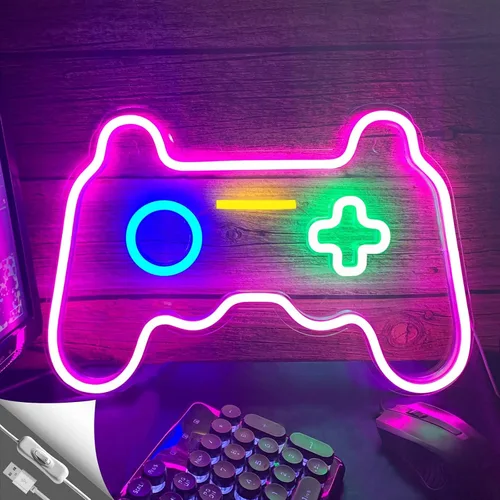Vista 8 de Letreros LED de neón, con forma de gamepad para decoración de habitación de jugadores, decoración de pared de dormitorio, letrero de neón