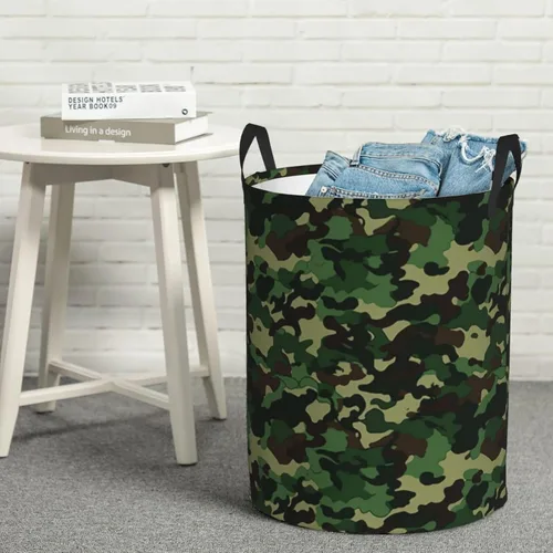 Vista 8 de Aniaml Camouflage Green print Circular Hamper Waterproof Storage Bin Organizer Basket Laundry Hamper With Handles For Clothes Toys Small
