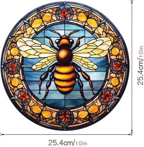Vista 6 de Adhesivos para ventana, diseño de abeja, estática, de vidrio, para ventana, reutilizable, decoración del hogar (redonda)