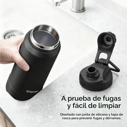 Vista 6 de Botella de agua aislada de 24 onzas, acero inoxidable al vacío de doble pared, diseño de boca ancha, botella reutilizable a prueba de fugas