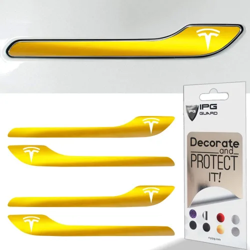 Vista 42 de IPG Kit de 4 calcomanías para manija de puerta de Tesla Model 3/Model Y (juego de 4) con logotipo de Tesla (fibra de carbono negra)