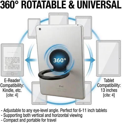 Vista 3 de Soporte universal ajustable para tableta, soporte para correa de mano de 360 grados, compatible con iPad/Galaxy Tab y todas las tabletas de 7 a 11