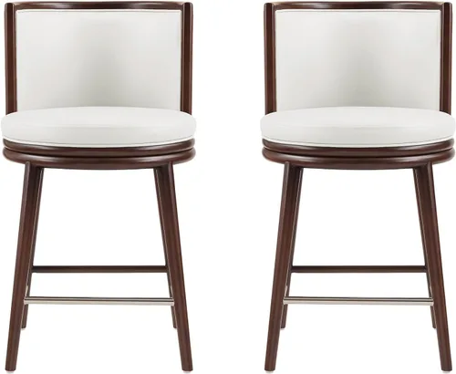 Vista 14 de Manhattan Comfort Taburete tapizado de madera moderno Evalyn Crema
