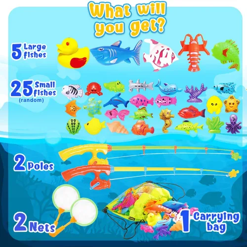 Vista 2 de Goody King Juego de pesca magnético, juguetes de piscina para niños, mesa de agua para interiores y exteriores, juguetes de fiesta de carnaval