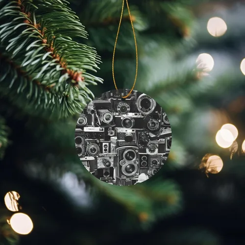 Vista 6 de Retro Cool Camera Collection Print Modern Round Christmas Ornaments, Ready-to-Hang Christmas Vacation Ornaments and Decor