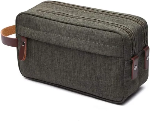 Vista 8 de Tumecos Neceser de cuero encerado para hombre, kit de afeitado, accesorios de viaje, bolsa organizadora