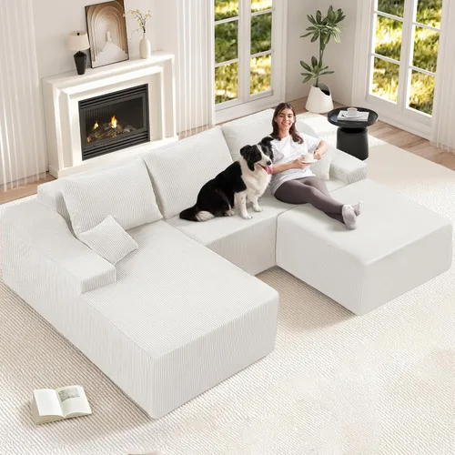 Vista 29 de HABUTWAY Sofá modular modular de 101 pulgadas con asiento profundo, moderno sofá convertible en forma de L, sofá tapizado con diván para sala