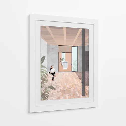Vista 10 de Canvas Lab Tello House by DRAM 11 x 15 in Fine Art Framed Print, Frame Color: Black, With Mat Architecture, Illustrations, Minimalist