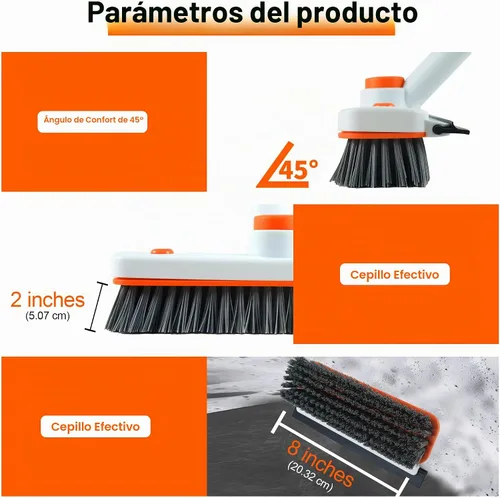 Vista 5 de Cepillo de limpieza de suelo con mango largo, cepillo extensible 3 en 1 para raspar cerdas rígidas, cepillo de ducha de 60 pulgadas con escobilla