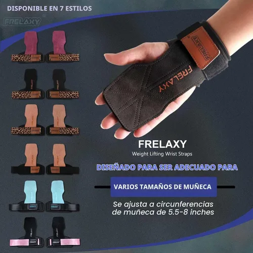 Vista 2 de Frelaxy Correas de muñeca de levantamiento de pesas para mujeres y hombres, agarres de levantamiento de pesas con bucle de muñeca, cuero de doble