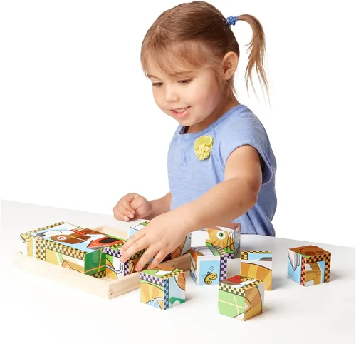 Vista 2 de Melissa & Doug Rompecabezas de mascotas en cubo de madera con bandeja de almacenamiento (16 piezas)