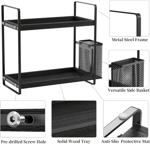 Vista 7 de LEMIKKLE Organizador de Baño para Encimera, Organizador de Mostrador para Decoración de Baño, Estante de Fregadero de Madera para Almacenamiento
