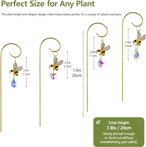 Vista 2 de HDCRYSTALGIFTS 4 atrapasoles de cristal de abejorro con enrejado pequeño para plantas en maceta, accesorios de enrejado para plantas