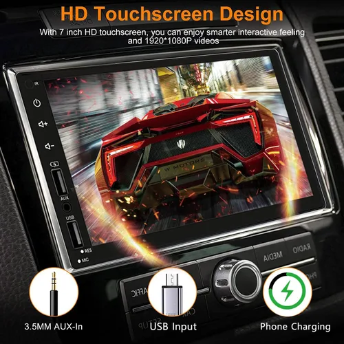 Vista 5 de Estéreo de Coche Doble DIN con Apple CarPlay Inalámbrico y Android Auto, Receptor de Audio de Coche con Pantalla Táctil de 7 Pulgadas, Radio