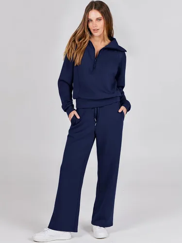 Vista 2 de ANRABESS Women 2 Piece Outfits Sweatsuit Set 2023 Fall Oversized Half Zip Sweatshirt Wide Leg Sweatpant Lounge Set Tracksuit