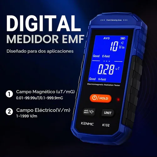Vista 2 de Medidor EMF Recargable - Azul 2-Azul