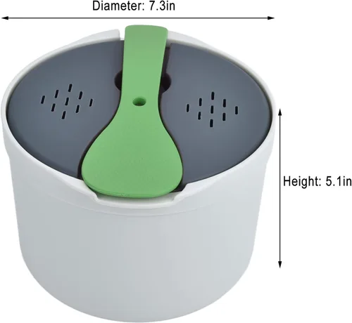 Vista 6 de Arrocera de microondas de 2 litros, utensilios de cocina para microondas con tapa y colador, olla de vapor de arroz para microondas PP de grado