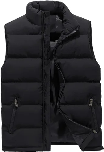 Vista 4 de WENKOMG1 Chaleco con capucha con doble cremallera para hombre, abrigo de color sólido, abrigo cálido y grueso, sin mangas, chaqueta suelta