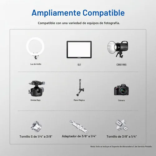 Vista 8 de NEEWER Abrazadera C resistente con columna de montaje para soporte de luz