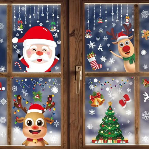 Vista 5 de Calcomanías de Navidad para ventana, de doble cara, copos de nieve, calcomanías para ventana de vidrio, Navidad, vacaciones, hogar, oficina, escuela