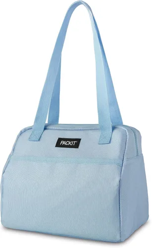 Vista 18 de PackIt® Lonchera Hampton congelable, color negro, fabricada con tecnología ECOFREEZE®, plegable, reutilizable, cierre de cremallera con bolsillo