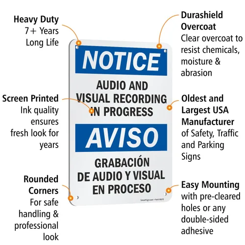 Vista 4 de Aviso: y visual de audio grabación en el Progreso, aviso Audio y grabacio vissual en señal, 10" x 7