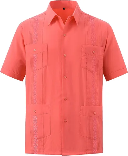 Vista 8 de MAXJON Camisas de guayabera para hombre, camisas cubanas de manga corta