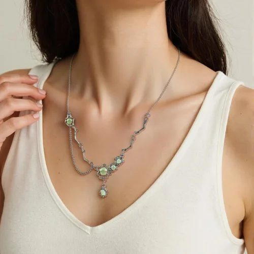 Vista 19 de Y2k - Collar irregular con dije de estrella, piedra de luna, diseño de cadena de moda, joyería de plata picante para mujer