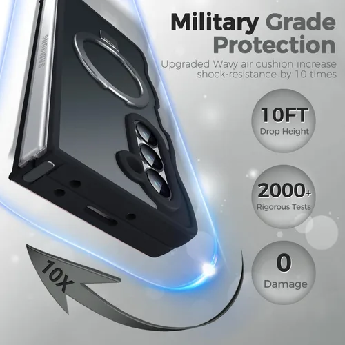 Vista 5 de Soporte magnético y marco ondulado: funda para Samsung Galaxy Z Fold 6 [compatible con MagSafe] [protección militar contra caídas] no amarillenta