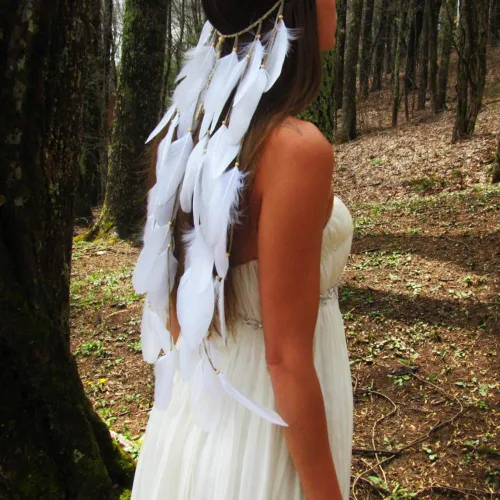 Vista 5 de Diadema de plumas blanca hippie india boho bandas para el pelo borla bohemia Halloween pelo aro mujeres damas corona diadema decoración fiesta