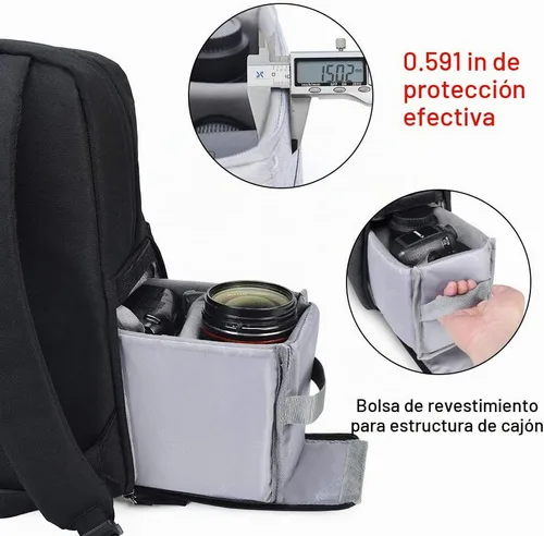 Vista 5 de CADeN Mochila Bolsa para Cámara con Compartimento para Portátil de 14", Impermeable, Estuche para Cámara DSLR/SLR sin Espejo para Viajes y 1.0 Negro