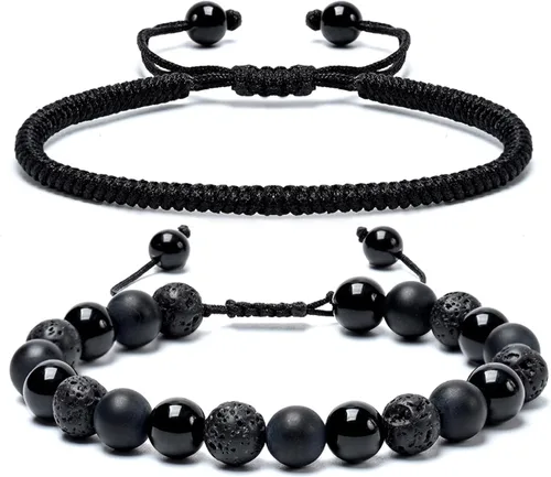 Vista 15 de SAMXY Triple Protection Bracelet, 8mm Healing Crystal Bead Bracelet, 3pcs Blue Red Tiger's Eye Obsidian Hematite Bracelet Women Men