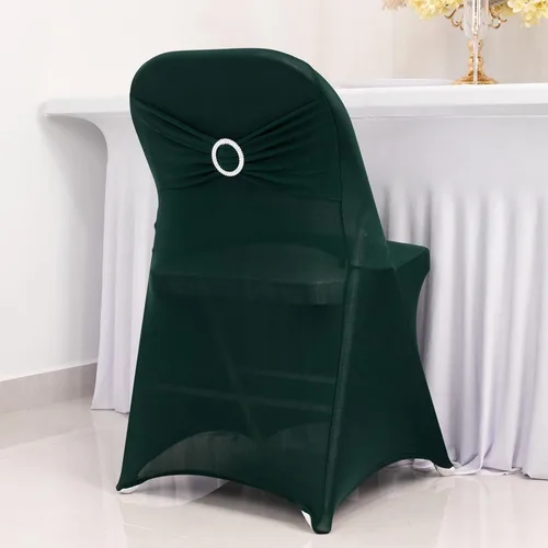 Vista 12 de Efavormart - Funda para silla de banquete de elastano beige con banda de hebilla de diamantes de imitación plateados, funda elástica para silla